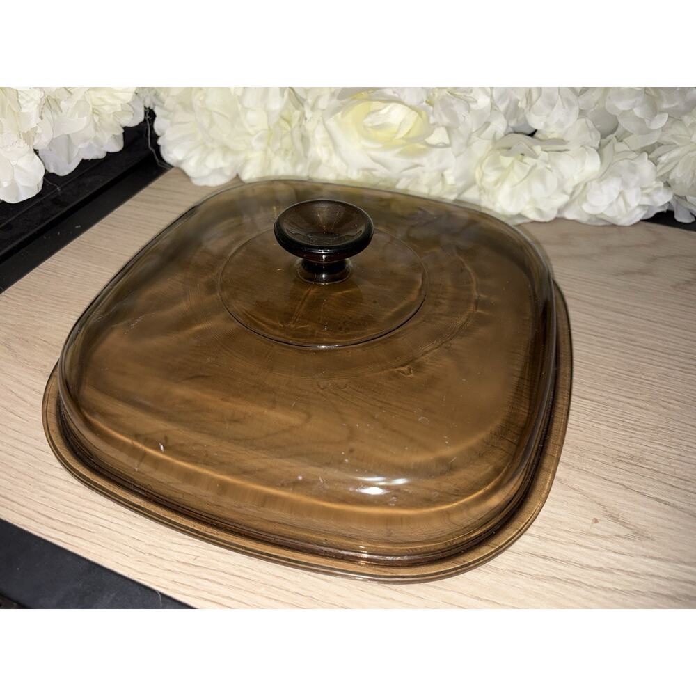 Pyrex Replacement Square Amber Glass Lid A-7-C Corning Brown Dome 7" Vintage EUC